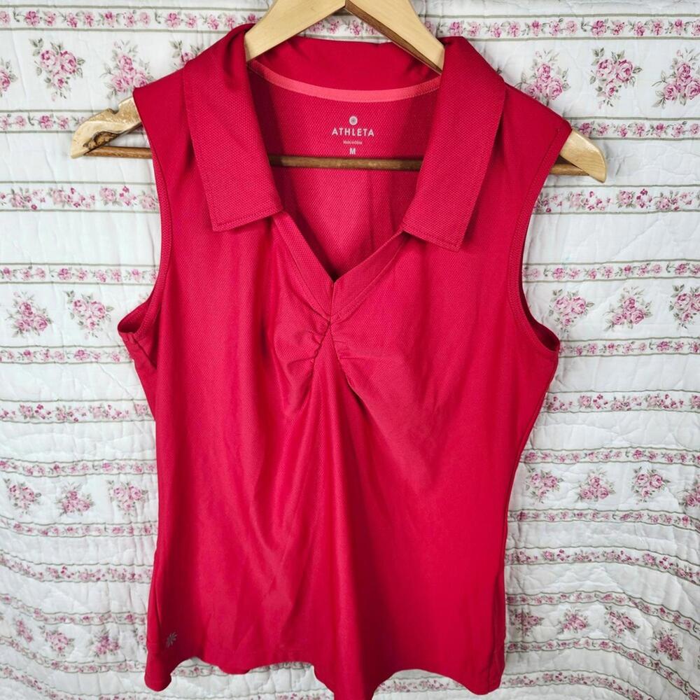 Athleta Red Sleeveless Polo Shirt Top Layered Hem Women's Medium
